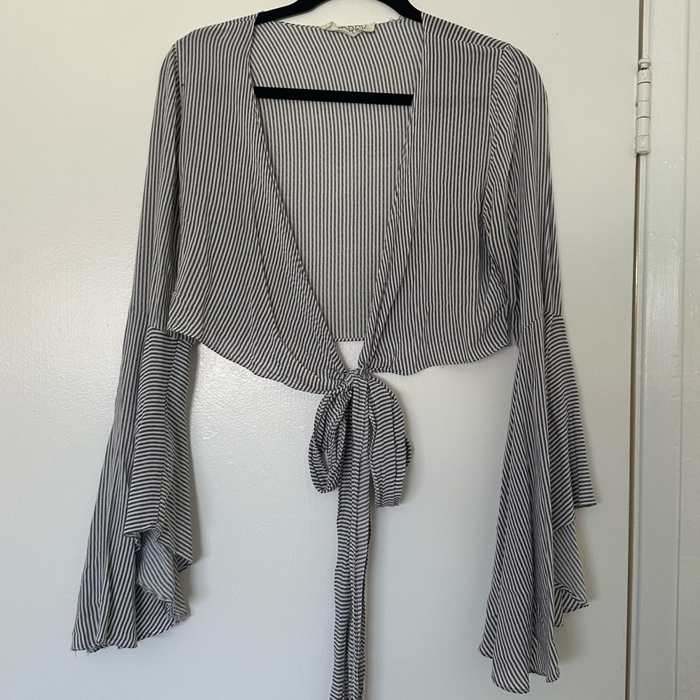 Striped Bell Sleeve Crop Top